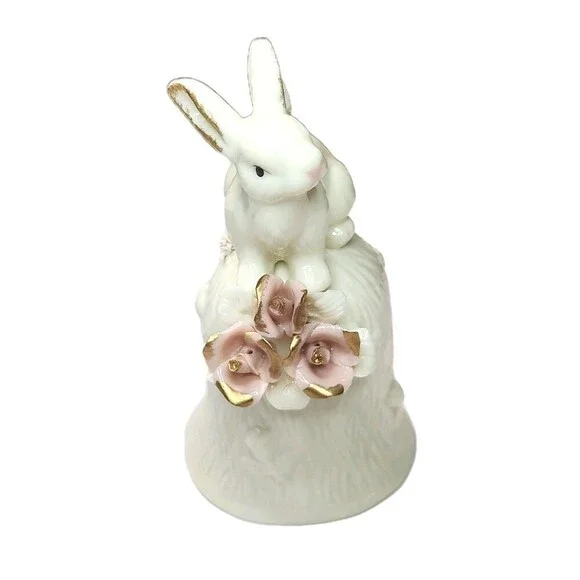 Hallmark Vintage Ceramic Bunny Rabbit Bell Figurine Coquette Feminin Collectible - Picture 1 of 10